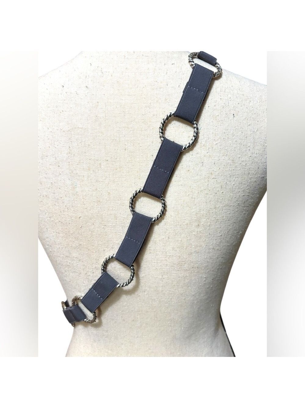 Sandy Duftler-size large vintage T-bar belt. Leather, elastic, metalwork. EUC! - Picture 8 of 8